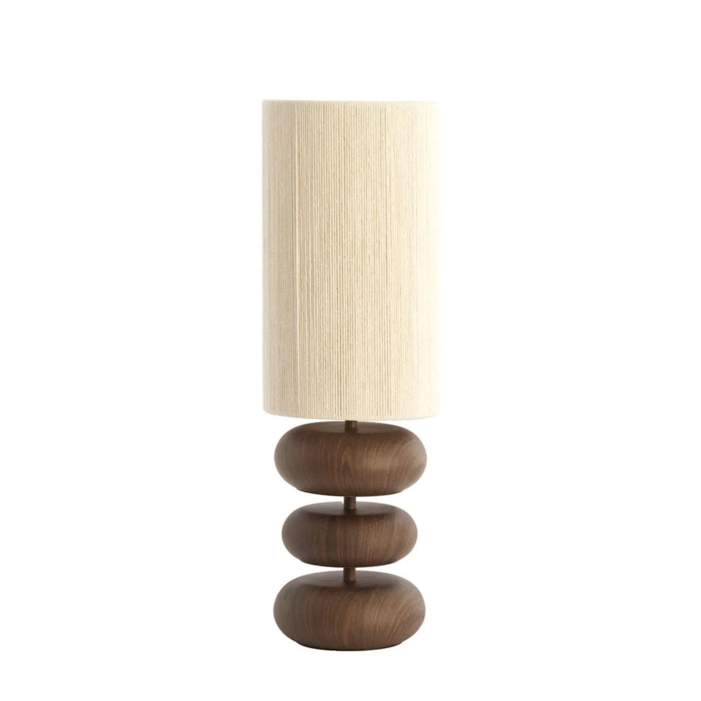 Decoratie: sculpturale houten tafellamp met een lichte kap